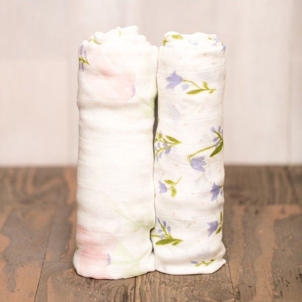 Picture of Deluxe Bamboo Muslin Swaddle 2 Pack - Pink Peony by Little Unicorn