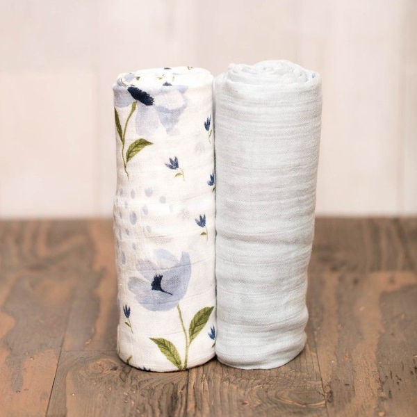 Picture of Deluxe Bamboo Muslin Swaddle 2 Pack - Blue Windflower by Little Unicorn