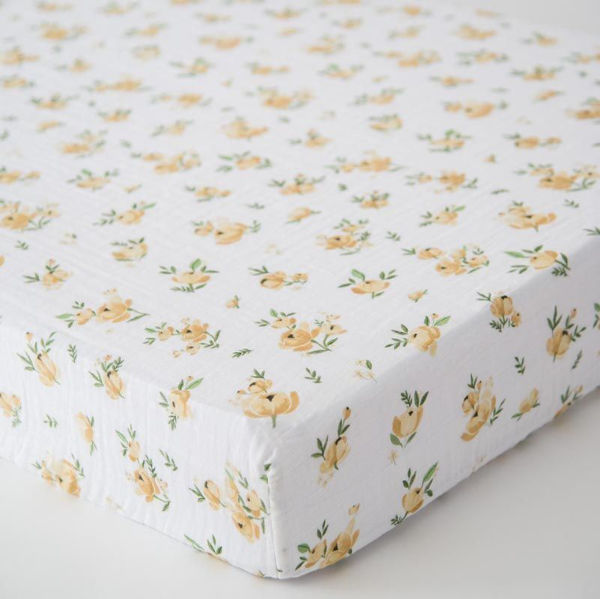 Cotton Muslin Crib Sheet Yellow Rose