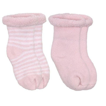 Picture of Newborn Socks Terry 2-Pack - Pink Solid with Pink Stripe | by Kushies