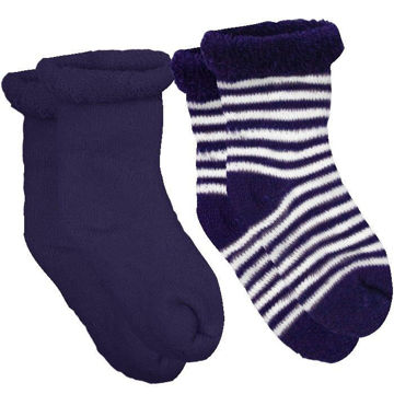 Picture of Newborn Socks Terry 2-Pack - Navy Solid with White Stripe | by Kushies
