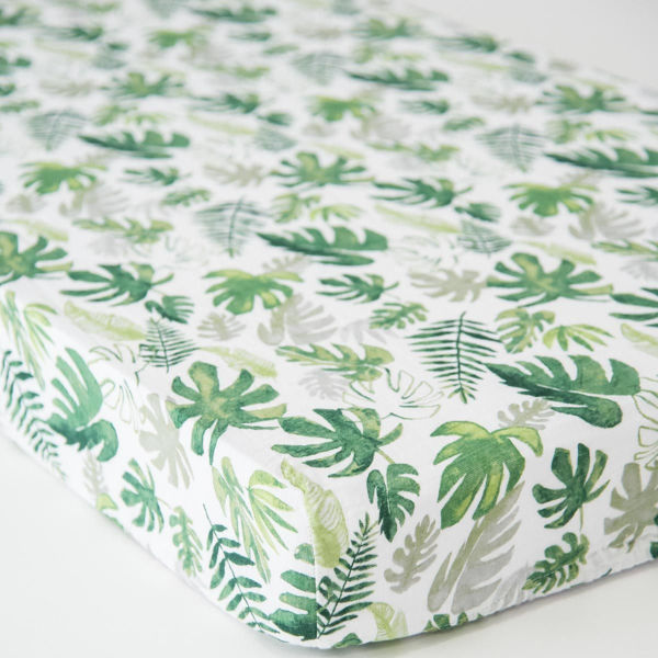 Picture of Cotton Muslin Crib Sheet - Tropical Leaf by Little Unicorn