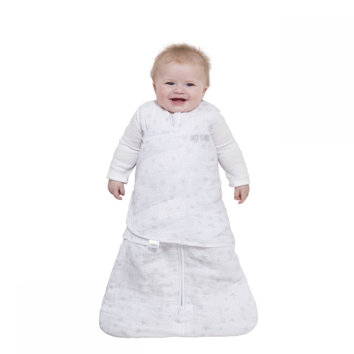 halo swaddle with hands near face