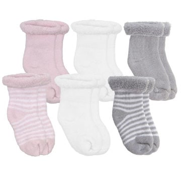 Picture of Newborn Socks Terry 6-Pack - Pink/white/gray | by Kushies