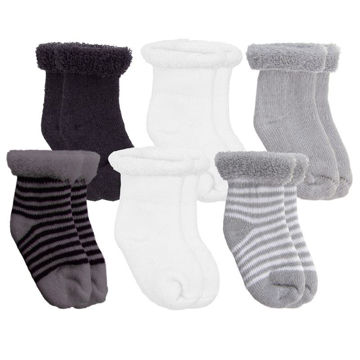 Picture of Newborn Socks Terry 6-Pack - Gray/Charcoal/White | by Kushies