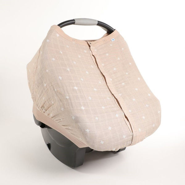 Picture of Cotton Muslin Car Seat Canopy 2 - Taupe Cross by Little Unicorn