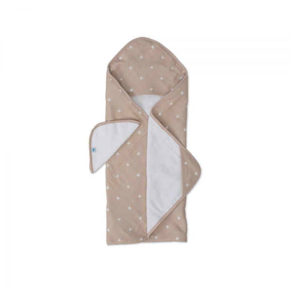 Picture of Cotton Hooded Towel & Wash Cloth - Taupe Cross by Little Unicorn