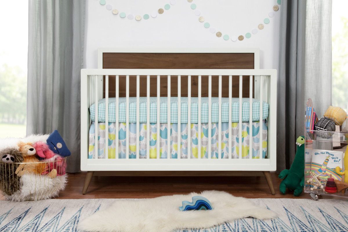 Walnut and shop white crib