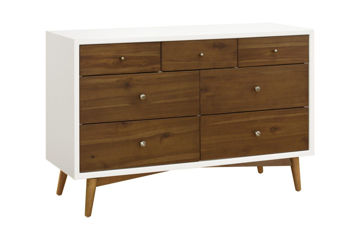 Picture of Palma 7 Drawer Dresser -Warm White with Walnut Drawer Fronts and legs - by Babyletto