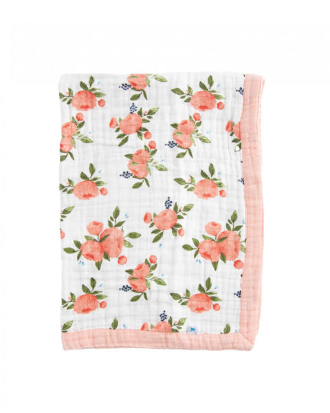 Picture of Cotton Muslin Baby Blanket - Watercolor Roses by Little Unicorn