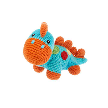 Picture of Dinosaur Rattle Steggy Turquoise - Free Trade 100% Cotton - by Pebble