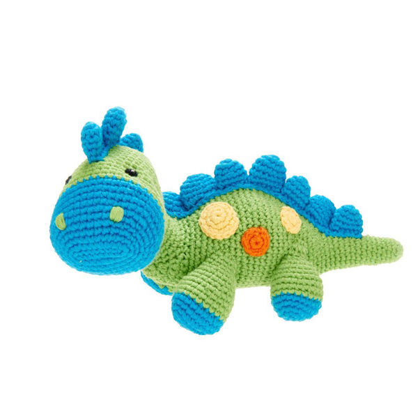 Picture of Dinosaur Rattle Steggy Green - Free Trade 100% Cotton - by Pebble