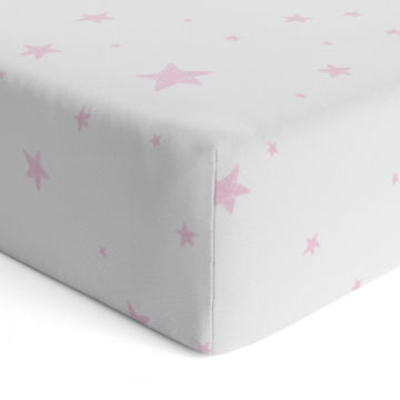 Picture of Flannel Crib Sheet - Pink Scribble Stars | by Kushies