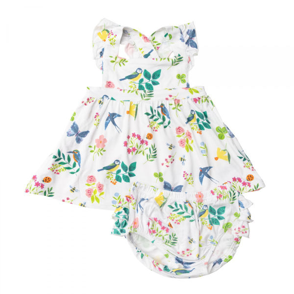 Picture of Angel Dear Garden Birds Bamboo Pinafore Top & Bloomers Set