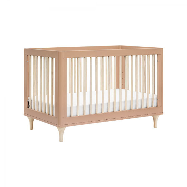 White crib outlet with natural wood