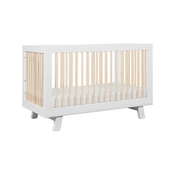 Picture of Hudson 3-in-1 Convertible Crib White and Washed Natural with Toddler Bed Conversion Kit- By Babyletto