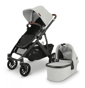 Picture of VISTA V2 Stroller - ANTHONY - white and grey chenille/chestnut leather/carbon frame - by Uppa Baby