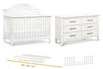 Picture of Beckett Warm White Curve Top Crib Packages - | Monogram by Namesake