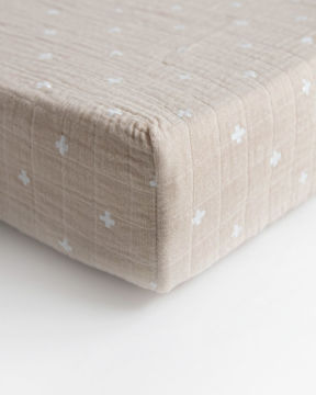 Picture of Cotton Muslin Changing Pad Cover - Taupe Cross by Little Unicorn