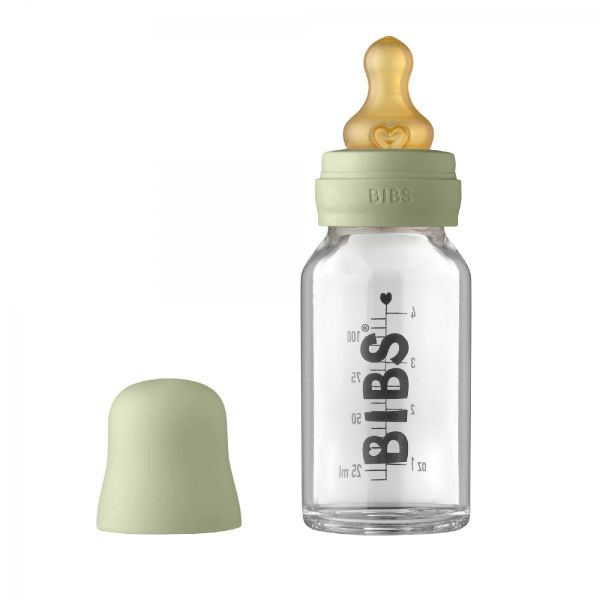 Picture of BIBS Baby Glass Bottle Complete Set Latex 110ml Sage Green