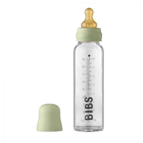Picture of BIBS Baby Glass Bottle Complete Set Latex 225ml Sage Green