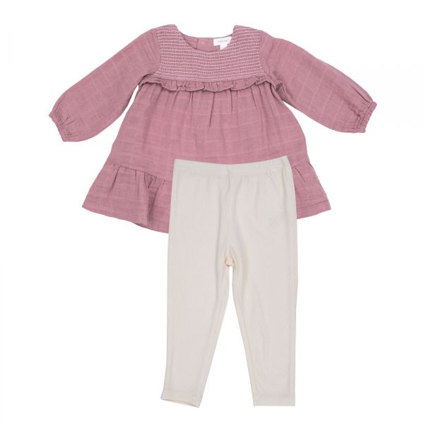 Picture of Angel Dear Fox Glove Solid Smocked Ruffle Dress & Leggings Set - Bamboo & Muslin