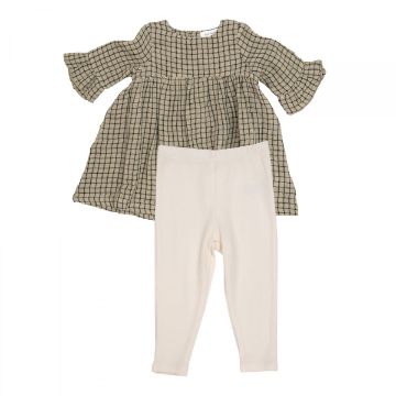 Picture of Angel Dear Grid Gingham Green Bell Sleeve Dress & Leggings Set - Bamboo & Muslin