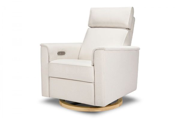 Picture of Willa Power Glider Recliner w/ adj. headrest & USB in Performance Cream Eco-Weave w/Light wood base | Monogram by Namesake