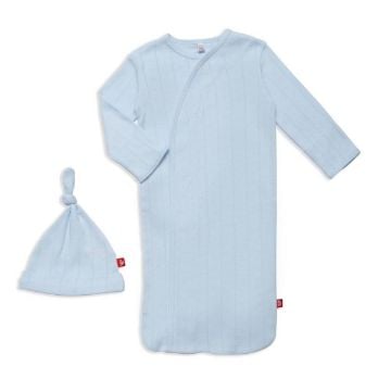 Picture of Love Lines Blue Organic Pointelle Gown Hat Set (Newborn - 3 Month) | Magnetic Me