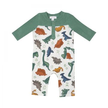 Picture of Angel Dear Contrast Sleeve Bamboo Romper - Dino Rocks