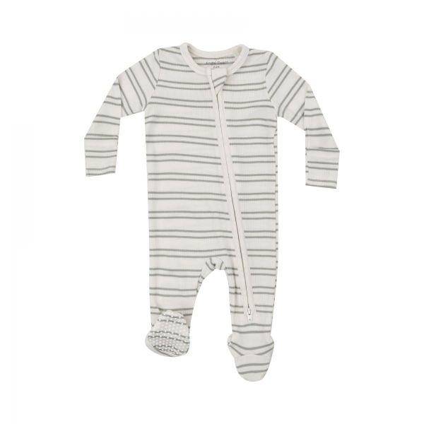 Picture of Angel Dear Bamboo 2 Way Zipper Footie - Ribbed Stripe - Desert Sage