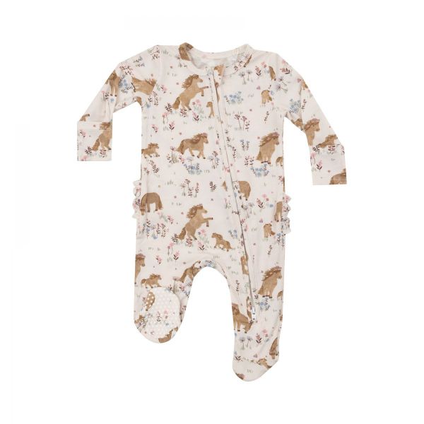 Picture of Angel Dear Bamboo Ruffled 2 Way Zipper Footie - Pretty Ponies