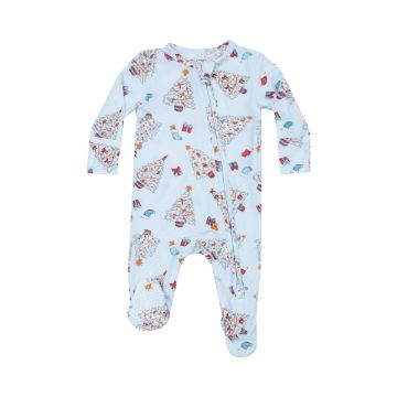 Picture of Angel Dear Bamboo 2 Way Zipper Footie - Vintage X-Mas Trees Blue