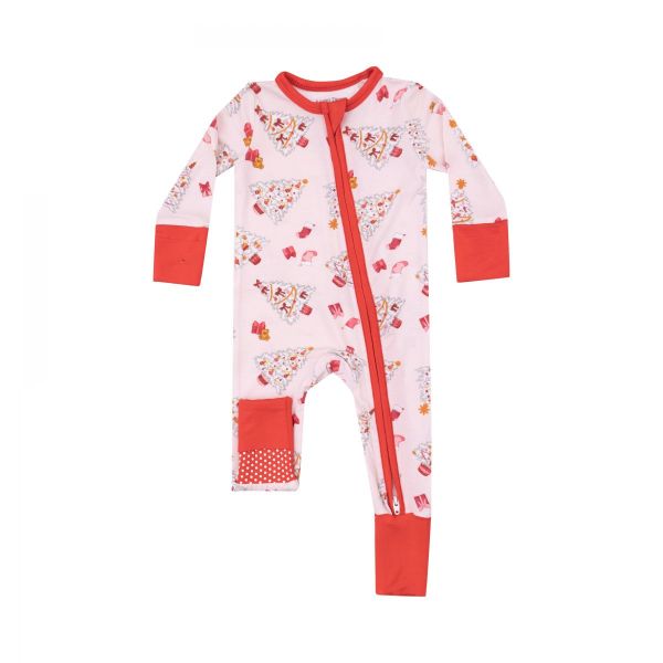 Picture of Angel Dear 2 Way Zipper Romper - Vintage X-Mas Trees Pink