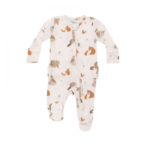 Picture of Angel Dear Bamboo Ruffled 2 Way Zipper Footie - Woodland Animals Pink