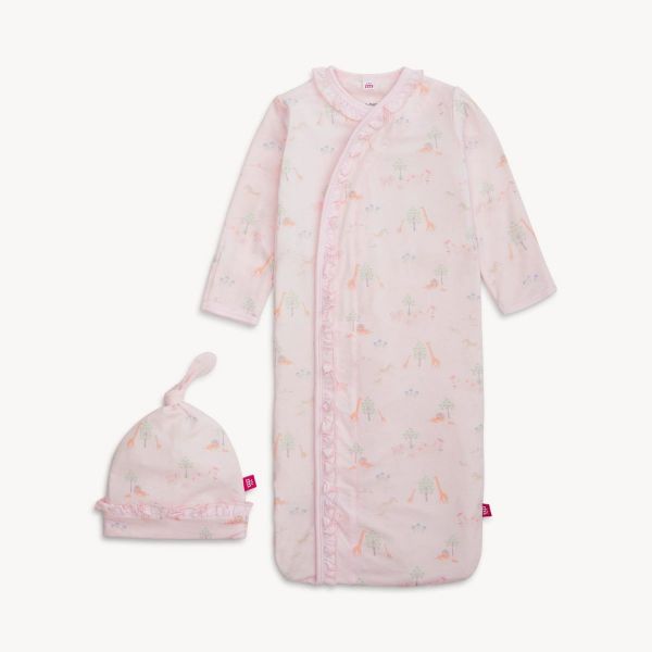 Picture of Pink Safari modal cozy sleeper gown and hat set - Newborn - 3 Months