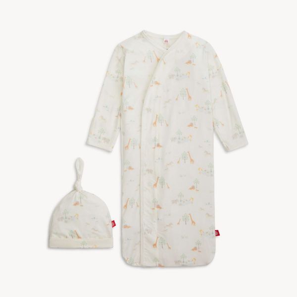 Picture of White Safari modal cozy sleeper gown and hat set - Newborn - 3 Months