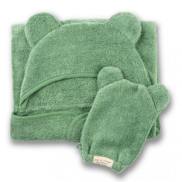 Picture of Hooded Towel + Wash Mitt Set Sea Foam | Bella Tunno