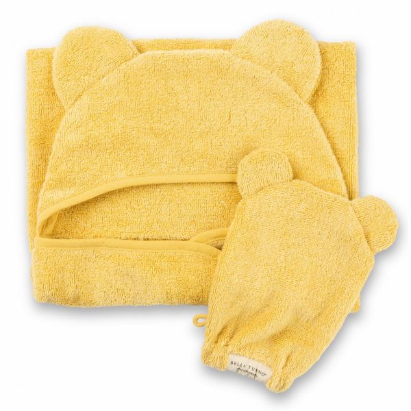 Picture of Hooded Towel + Wash Mitt Set Sunshine | Bella Tunno