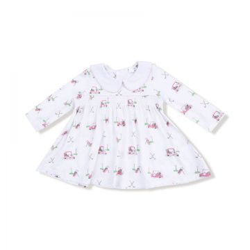 Picture of Angel Dear Baby Golf Carts Pink Smocked Peter Pan Collar Dress + Bloomer