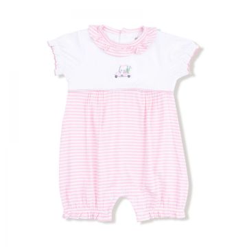 Picture of Angel Dear Baby Golf Carts Pink Ruffle Collar Romper with Piping and Picot